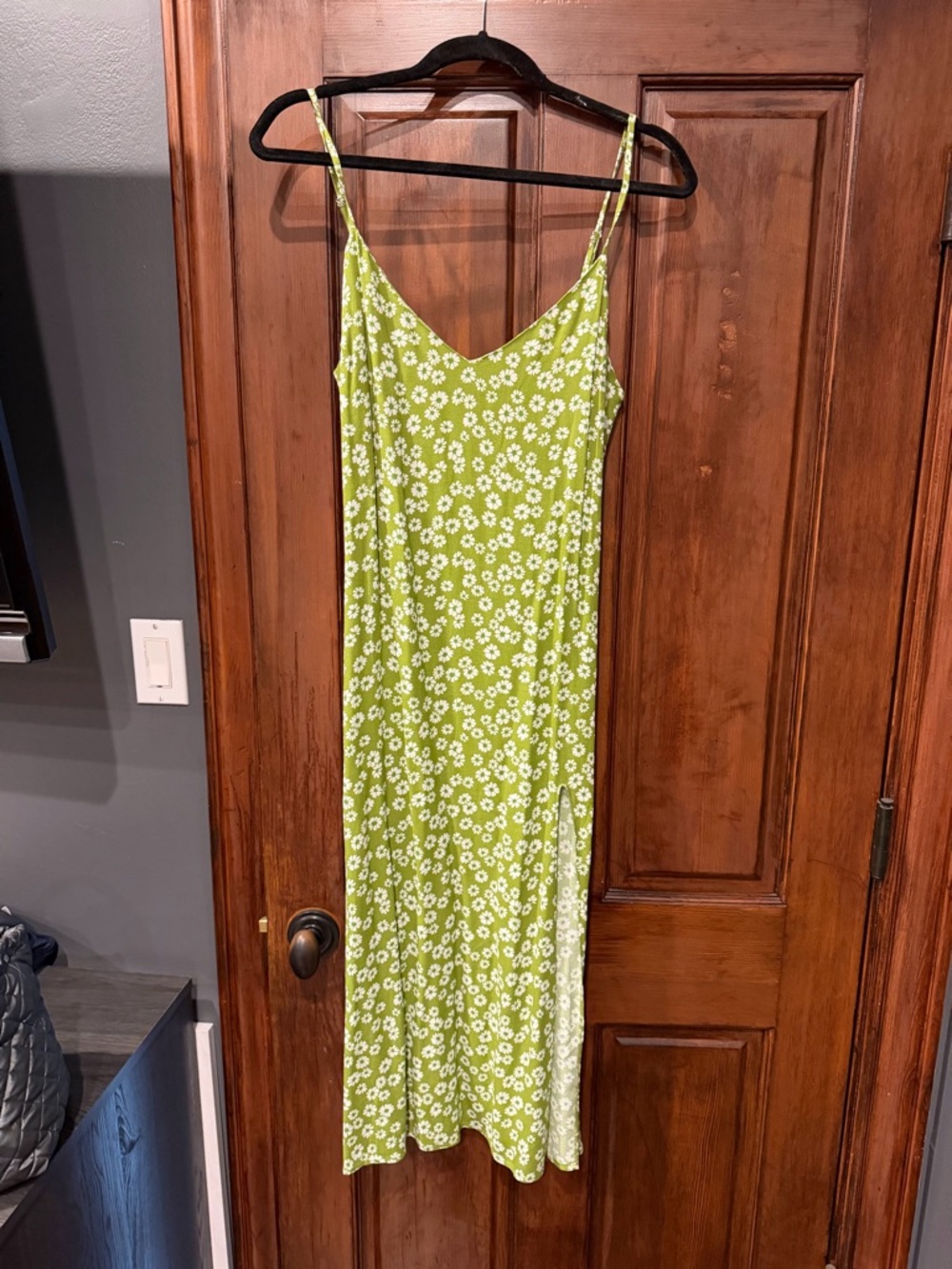 Reformation Green Daisy-Print Slip Dress